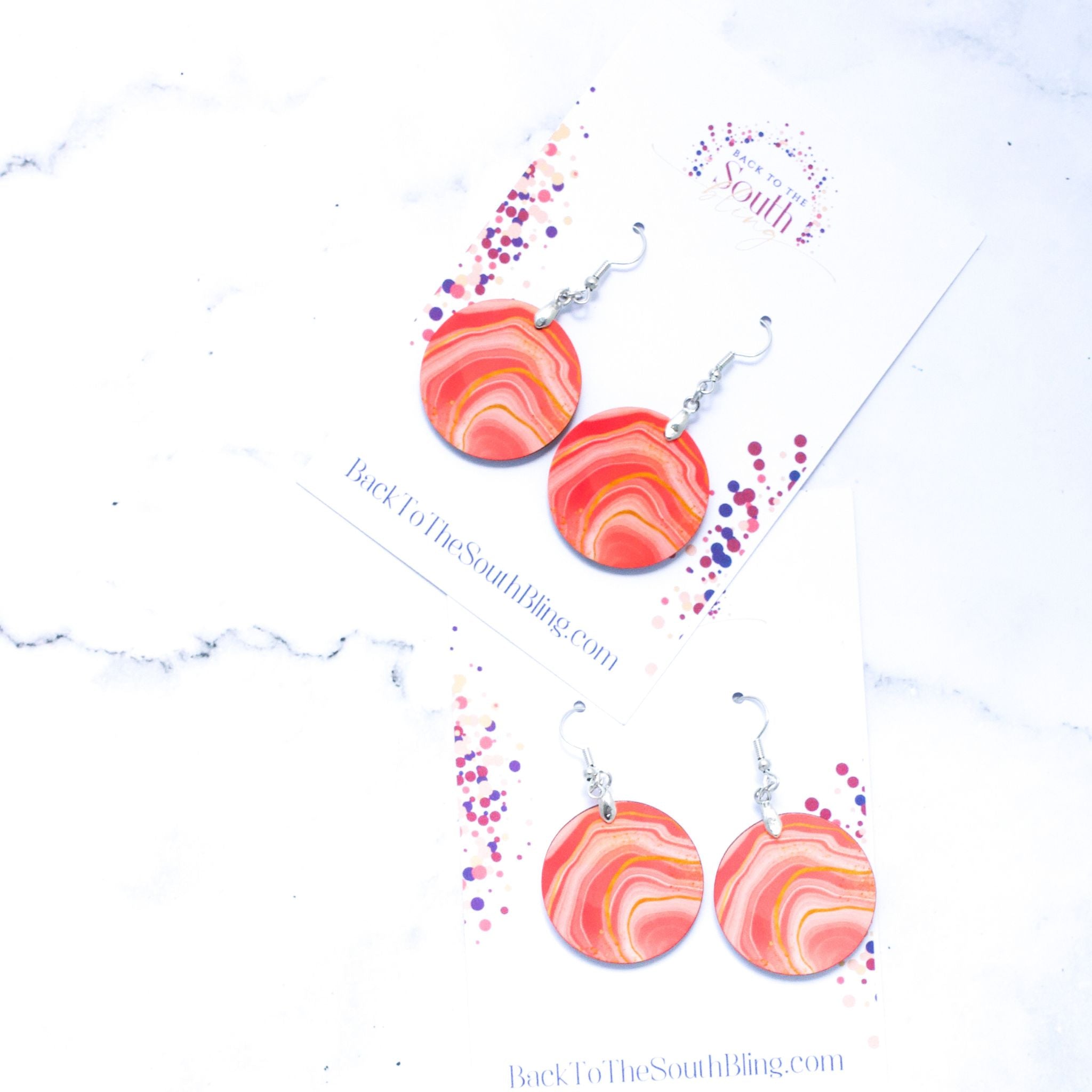 chelsea fish hook Chelsea Round Fish Hook Earrings in Coral, White, and Gold Marble