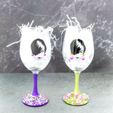 Afro Women Pearl and Rhinestone Stemmed Wine Glasses