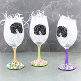 Afro Women Pearl and Rhinestone Stemmed Wine Glasses