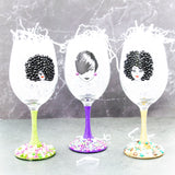 Afro Women Pearl and Rhinestone Stemmed Wine Glasses