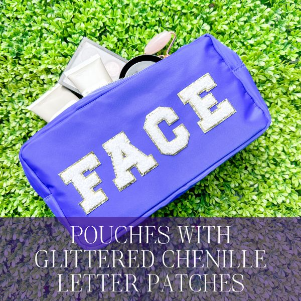Nylon Bags With Glittered Chenille Letter Pouches