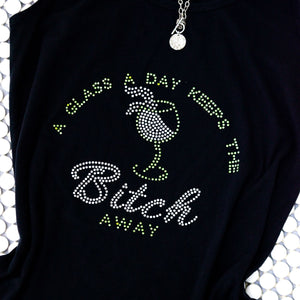A Glass a Day Keeps the Bitch Away Bling Racerback Tank Top