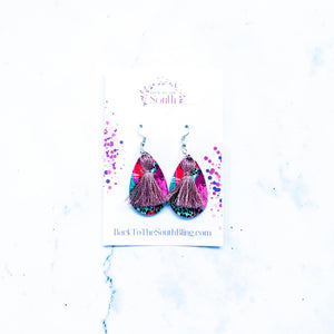 Eve Teardrop Tassel Earrings in Purple, Pink, Orange, and Teal