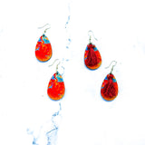 Eve Teardrop Tassel Earrings in Red Orange, and Blue with Red Tassel