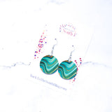 Chelsea Round Fish Hook Earrings in Green and Gold Marble