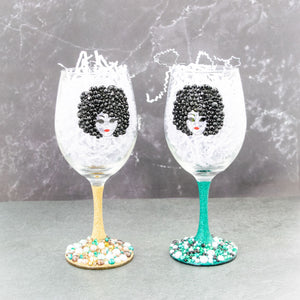 Women Pearl and Rhinestone Stemmed Wine Glasses